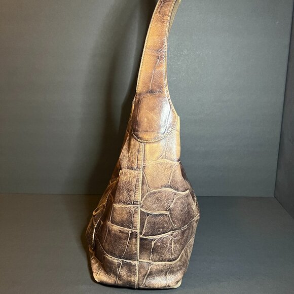 Dooney & Bourke Brown Hobo Chic Croc Embossed Leather Shoulder Bag Handbag Purse - Picture 5 of 15